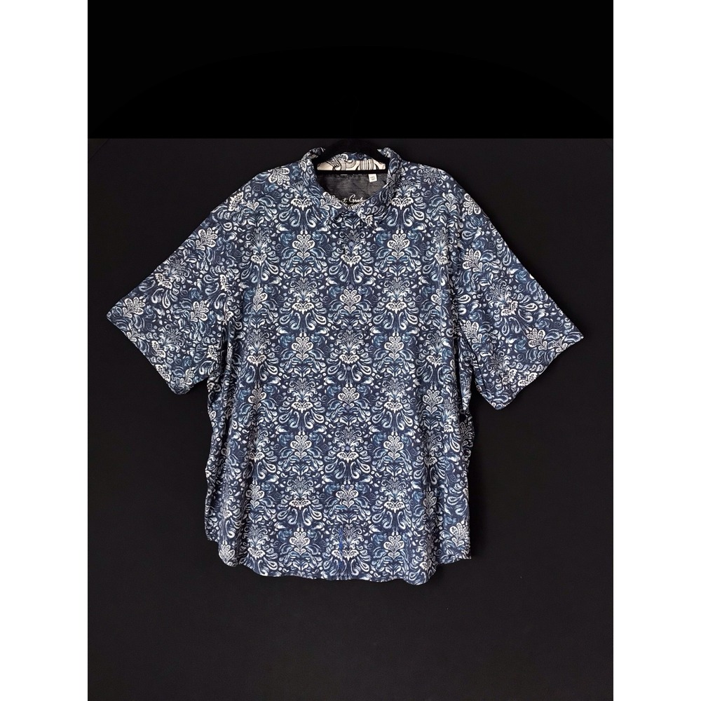 Robert Graham Button Up Shirt Men's Size 4XL Short Sleeve Blue Embroidered